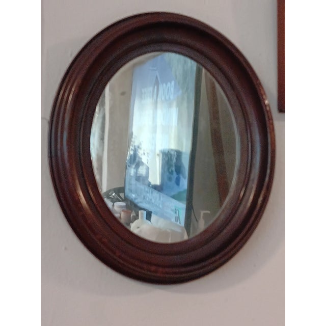 The American School Last Call.Early 20th Century Oval Mahogany Wood Frame Mirror For Sale - Image 3 of 5