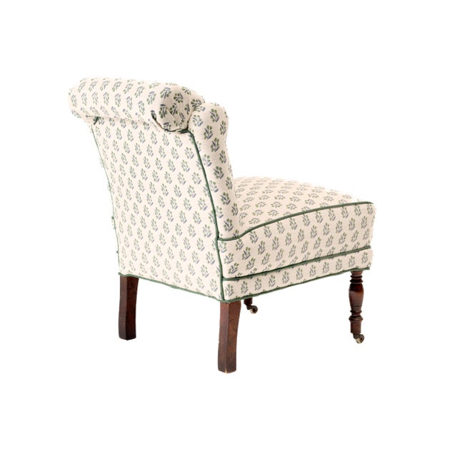 Wood Ferrick Mason Upholstered Petite Slipper Antique Chair With Contrast Welting For Sale - Image 7 of 10