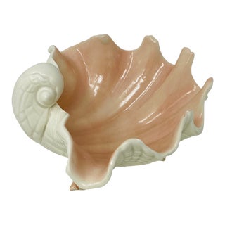 Vintage Fitz Floyd Coquille Shell Bowl Pink and White With Shell Feet For Sale