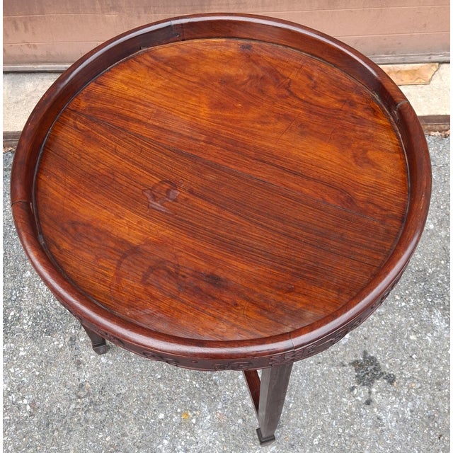19th Century Chinese Carved Hongmu Hardwood Tray on Stand For Sale - Image 12 of 14