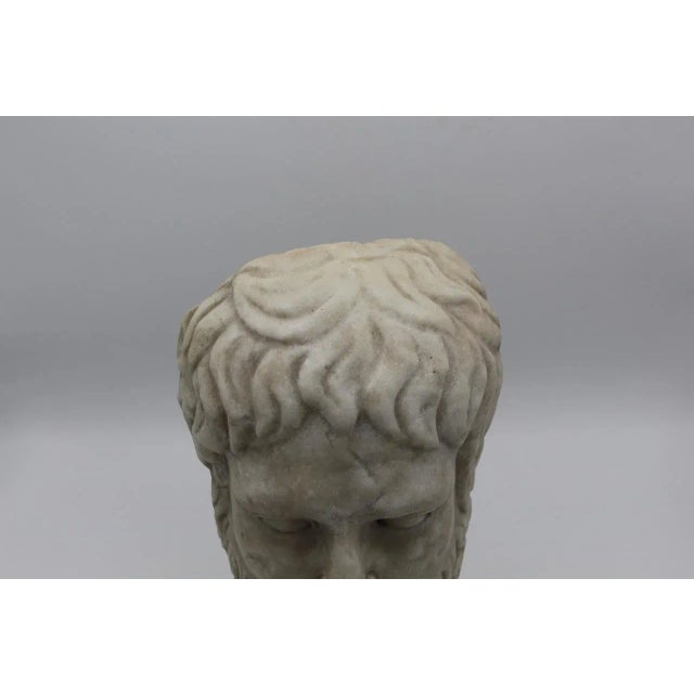 Stone Head in Antique Style, 1800s, Carrara Marble For Sale - Image 7 of 8