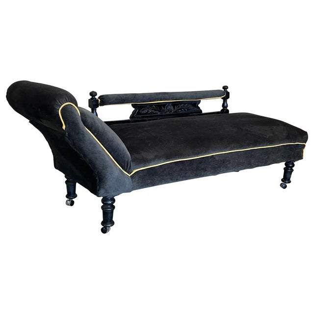 Black Italian Art Deco Black Velvet Convertible Chaise Longue For Sale - Image 8 of 8