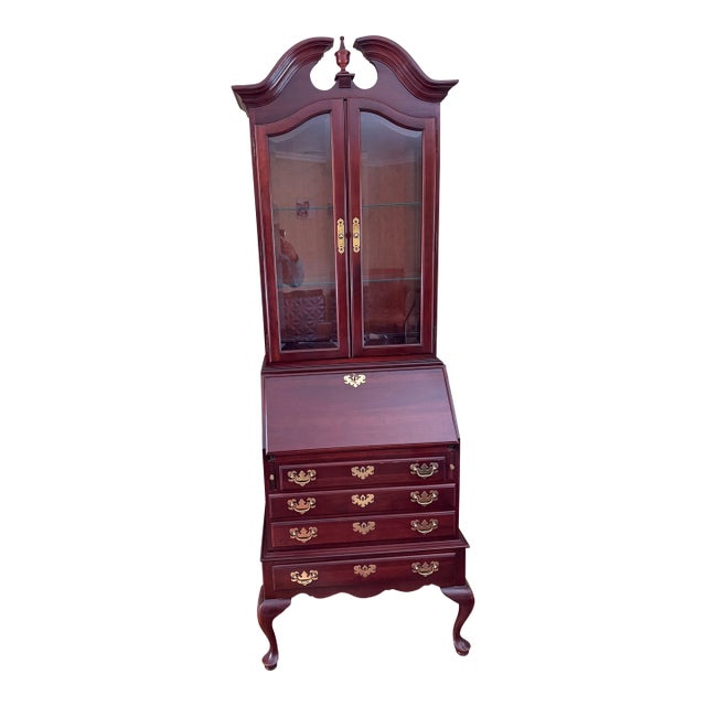 1960s Ethan Allen Georgian Court Cherry Drop-Front Secretary Desk For Sale