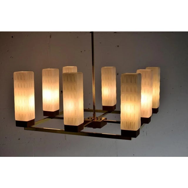 Wood Mid-Century Modern Brass, Teak and Glass Ceiling Lamp from Kaiser Idell / Kaiser Leuchten For Sale - Image 7 of 16