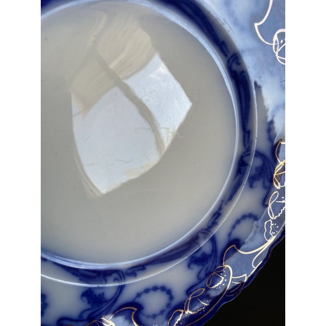 Ceramic Antique Henry Alcock Delamere Flow Blue Dinner Plate With Gold Accents For Sale - Image 7 of 9