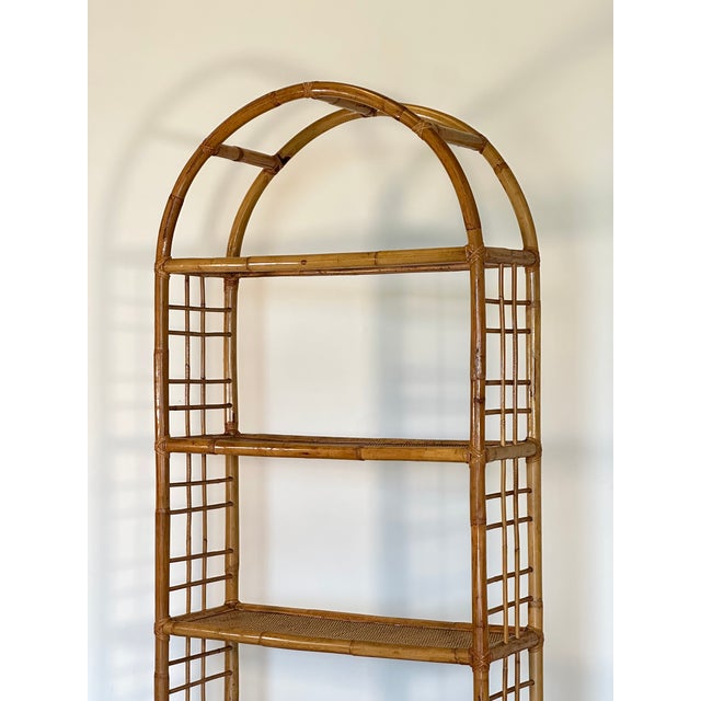 Wicker and bamboo bookcase from the 1970s