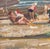 Beaches 7 by Jim Beckner | Oil on canvas Beach scene with umbrellas and people. For Sale - Image 4 of 4