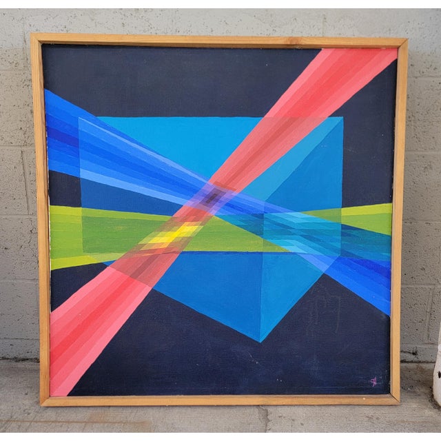 Geometric Abstract Painting on Canvas With Prism and Optical Effects For Sale - Image 9 of 9