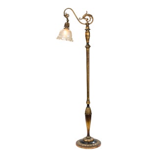 Vintage Painted Wood & Brass Bridge Floor Lamp For Sale