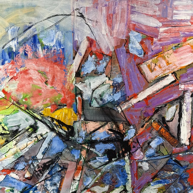 Alexandre Istrati "Composition Bleu Rouge", Original Oil Abstract Painting, 1989 For Sale - Image 4 of 12