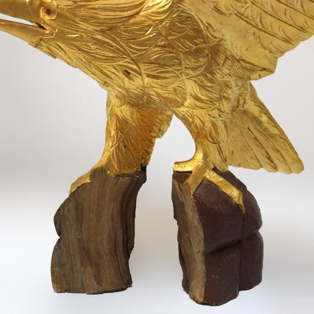 Wood Oversized Vintage Carved Giltwood Eagle 20thC For Sale - Image 7 of 11