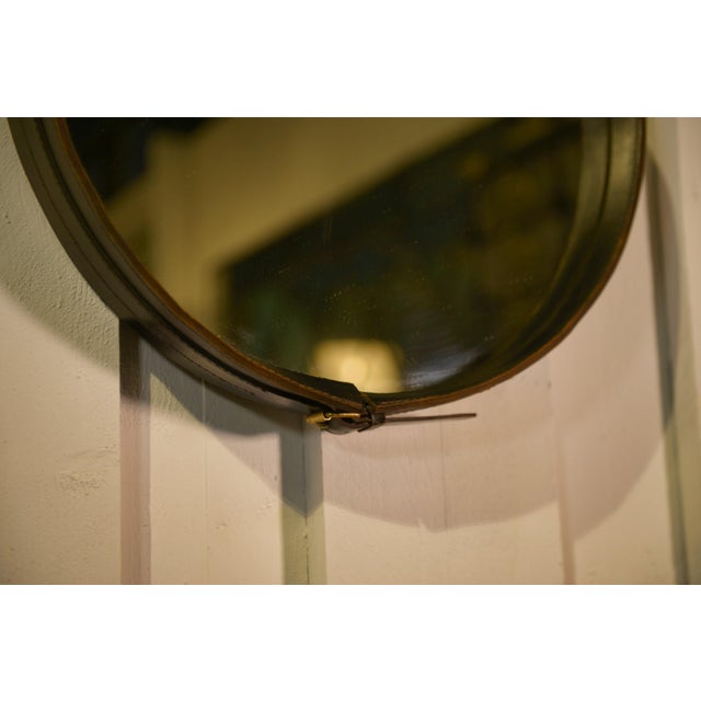 Metal Black Leather Mirror by Jacques Adnet, 1950s For Sale - Image 7 of 12