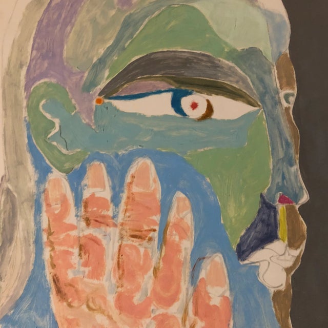 Portraiture Original Vintage E.J.Hartmann Modernist Abstract Portrait Painting 1970’s For Sale - Image 3 of 5