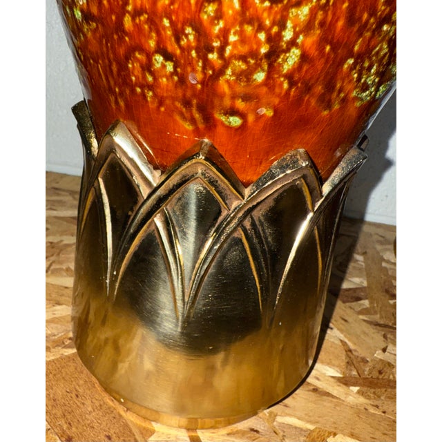 Mid 20th Century Mid-Century Modern Pottery Ceramic Lamp Spot Glazed in Burnt Orange and Mint Green For Sale - Image 6 of 9