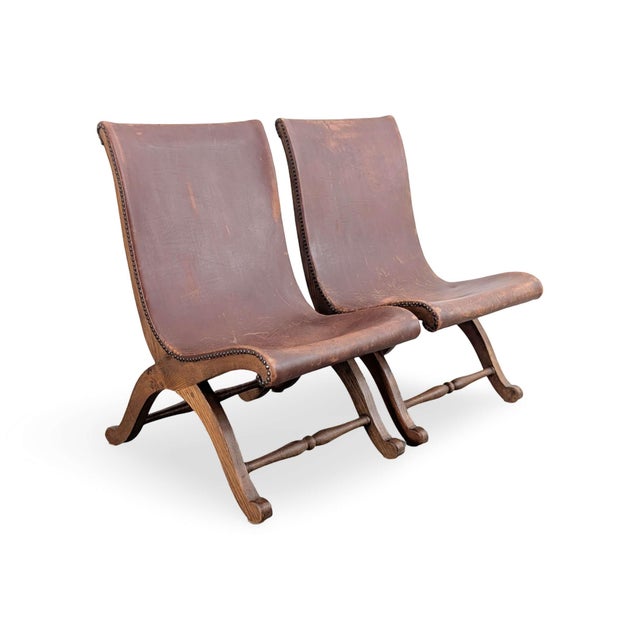 Vintage Chairs in Almazan Oak and Leather by Pierre Lottier, 1950s, Set of 2 For Sale - Image 4 of 11