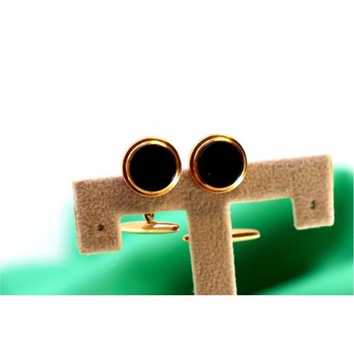 Yellow Gold Cufflinks with Circular Onyx and Surrounding Strips, Set of 2 For Sale - Image 4 of 7