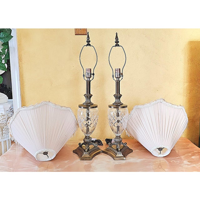Metal Traditional Style Crystal & Brass Table Lamps, a Pair For Sale - Image 7 of 12