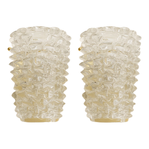 A Pair Barovier Style Art Deco Rostrato Clear Italian Murano Glass Wall Sconces