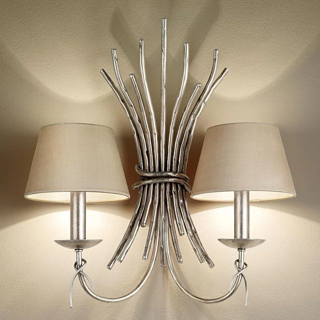 Contemporary Florentine Antique Silver Leaf Wall Light With Shades For Sale - Image 3 of 4