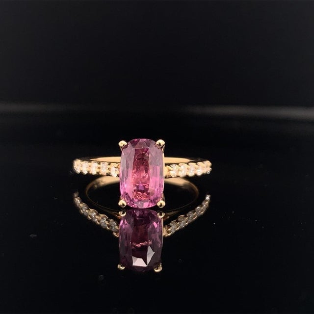 Diamond Purple Sapphire Ring 2 TCW 14k Gold Certified, Size 6.5 For Sale - Image 4 of 9