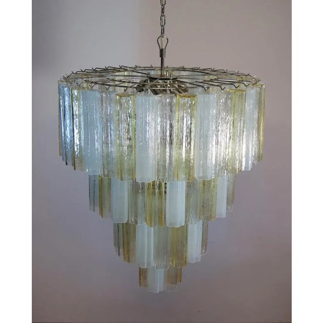 Large Vintage Italian Chrome and Opaline, Amber, and Clear Murano Glass Chandelier, 1980s For Sale - Image 10 of 12