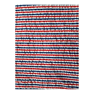 Vintage Blue, White & Red Seersucker Cotton Fabric For Sale