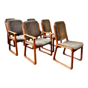 Upholstered Danish Teak Dining Chairs - Set of 6