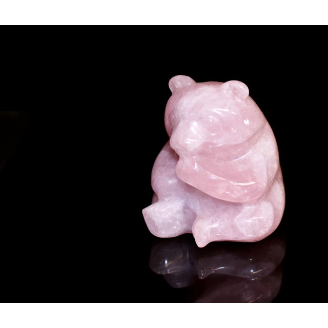 Modern Rose Quartz Bear Pink Gemstone Statue Adorable For Sale - Image 3 of 9