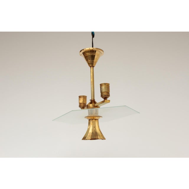 Minimalist Modern Viennese Pendant Lamp in Glass and Brass, 1920s For Sale - Image 15 of 18