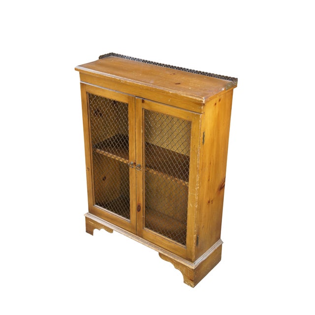 Farmhouse Vintage French Country Farmhouse Pine Chicken Wire Bookcase Curio Cabinet 33" For Sale - Image 3 of 12