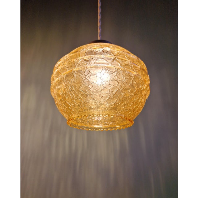 Art Deco Pendant Lights in Amber Cracked Glass, 1920s, Set of 3 For Sale - Image 9 of 13