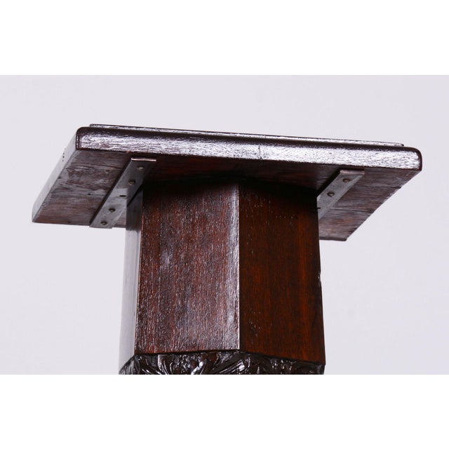 Art Deco Oak Pedestal, Czechia, 1920s For Sale - Image 6 of 8