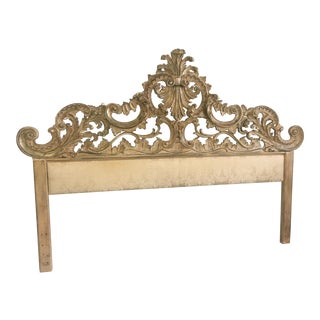 1980s Neoclassical Carved King Headboard With Silk Upholstery For Sale