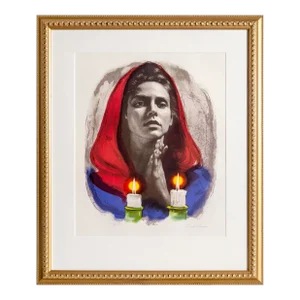 Shabbas Candles Xvi A, Sandu Liberman Lithograph, Signed in Pencil