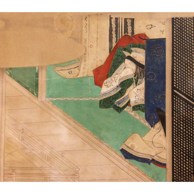Japanese 19th Century Painting of Aristocratic Japanese Figures From "The Tale of Genji" For Sale - Image 3 of 6