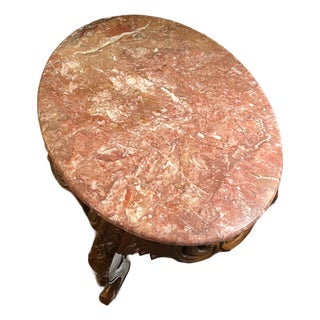 Vintage Hand-Carved Mahogany End Table With Solid Marble Top – 24”h For Sale