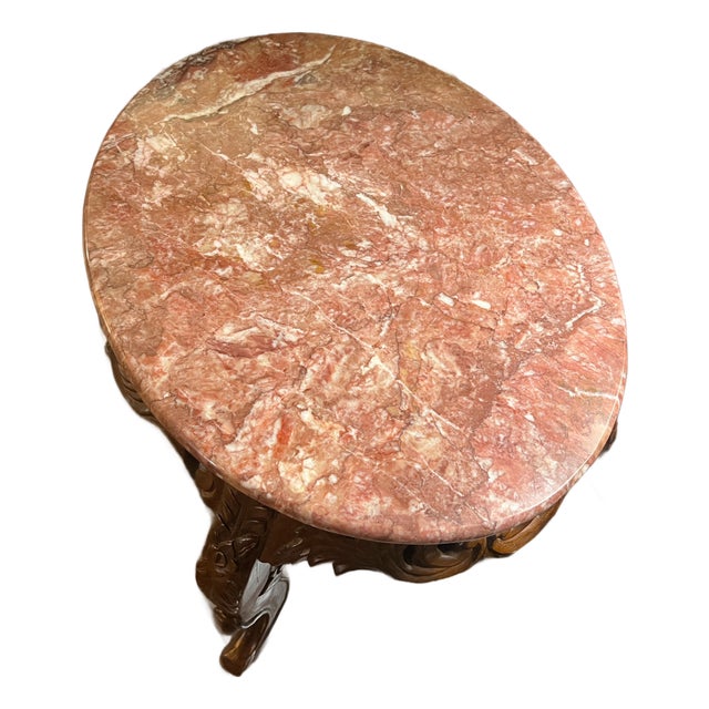 Vintage Hand-Carved Mahogany End Table With Solid Marble Top – 24”h For Sale