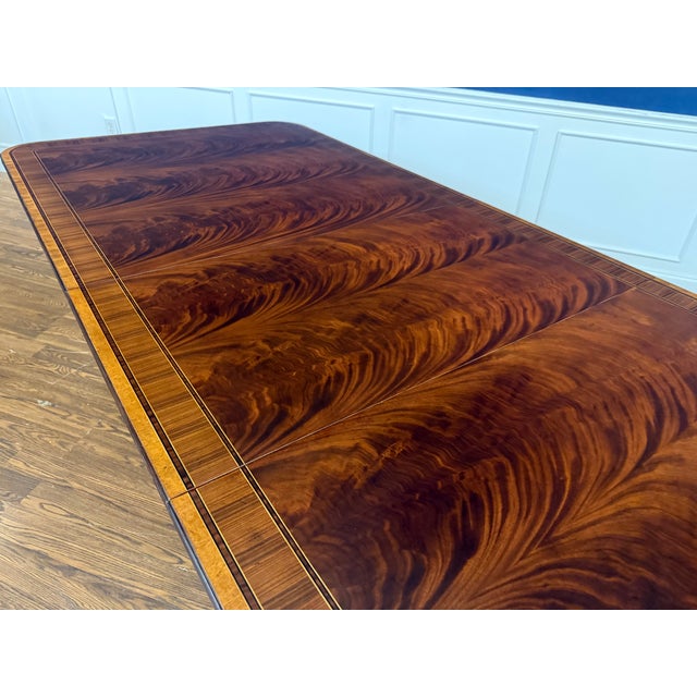 Wood Large 14 Ft. Traditional Multi-Banded Mahogany Dining/Banquet Table by Leighton Hall - Showroom Sample For Sale - Image 7 of 16