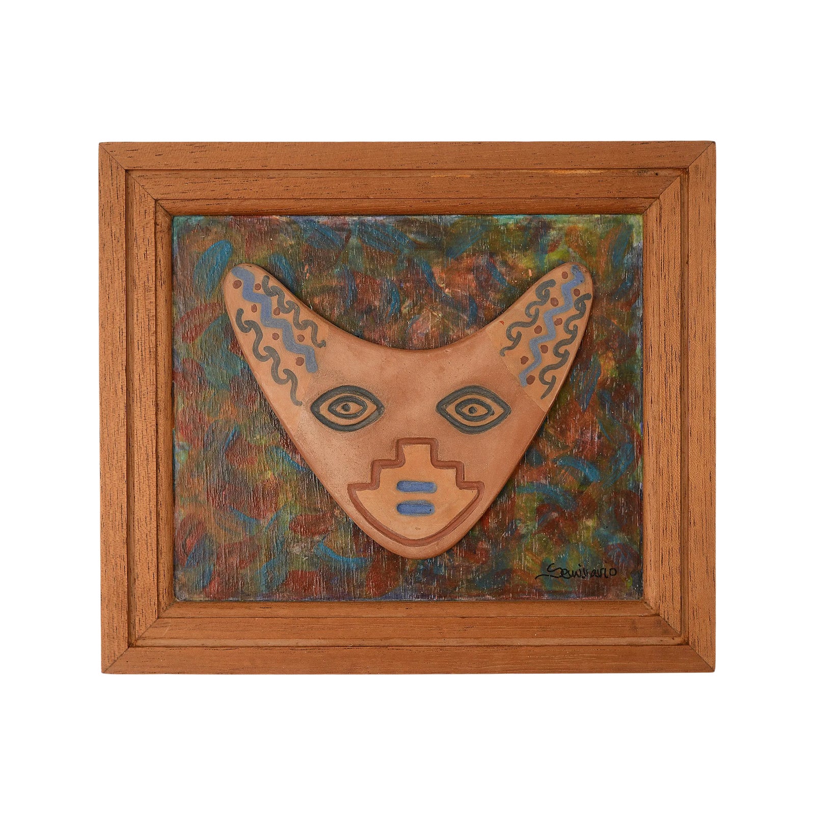 Signed Peruvian Pottery Folk Art on Painting, Framed | Chairish