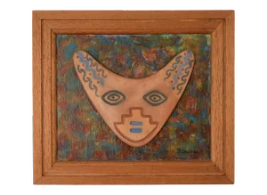 Signed Peruvian Pottery Folk Art on Painting, Framed
