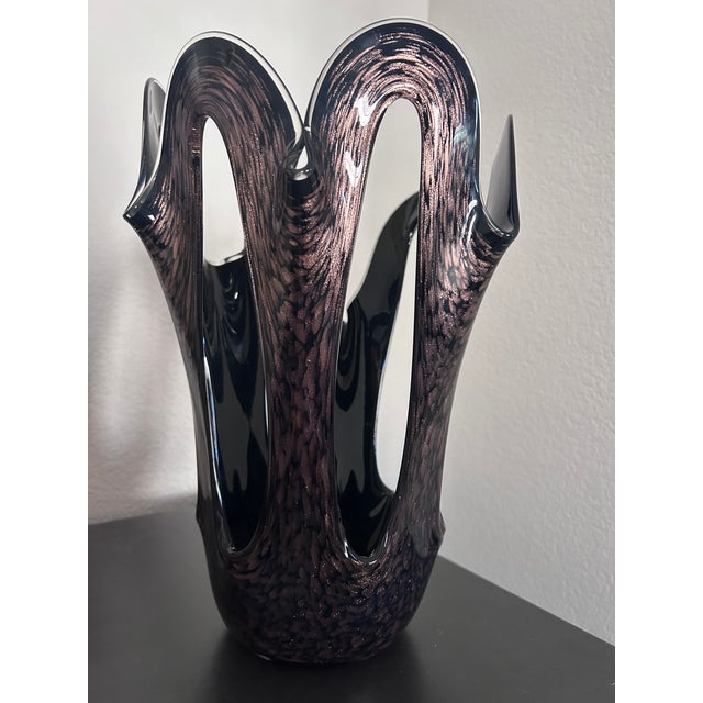 Mid-Century Modern Large 14" Mid-Century Polish Zorza Pierced Handkerchief Glass Vase For Sale - Image 3 of 8