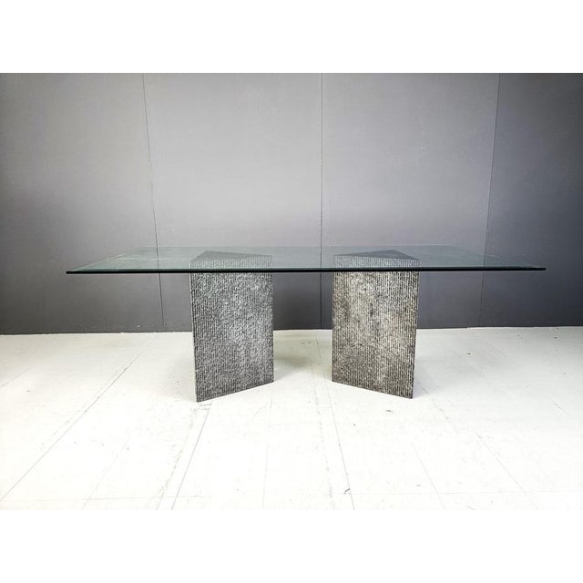 Vintage Brutalist GLass and Marble Dining Table, 1970s For Sale - Image 4 of 11
