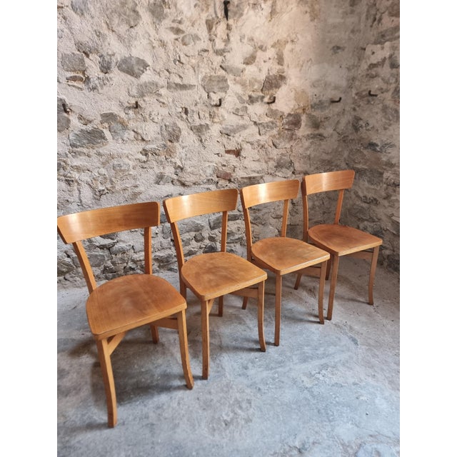 Mid-Century French Bistro Chairs in Beech and Plywood, 1960s, Set of 4 For Sale - Image 11 of 18