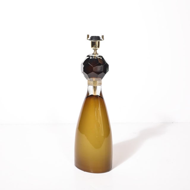 Modernist Faceted Smoked Tobacco Murano Glass Hourglass Form Table Lamps For Sale - Image 9 of 12