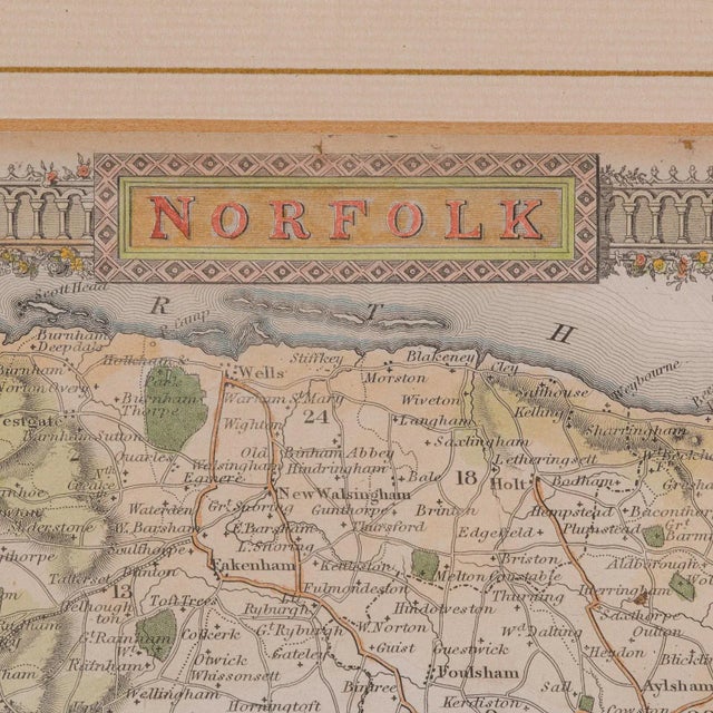 Wood 1850's Antique County Map Norfolk For Sale - Image 7 of 12