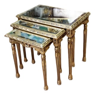 French Louis XVI Gilt Nesting Tables with Mirrored Tops set of 3 For Sale