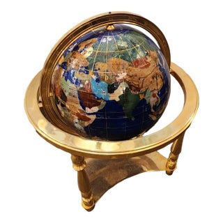 Late 20th Century Rotating Faux Hardstone Globe With Brass Frame For Sale