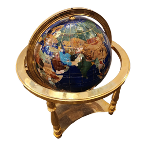 Late 20th Century Rotating Faux Hardstone Globe With Brass Frame