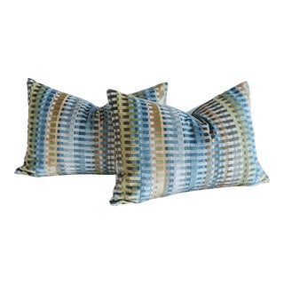 Lee Jofa Picket Velvet Lumbar Pillows - Set of 2 For Sale