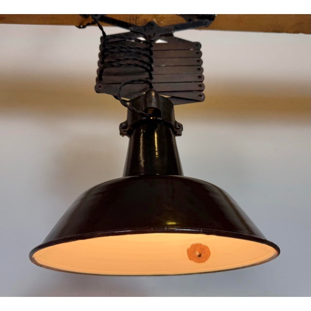 Industrial Black Enamel Scissor Ceiling Lamp, 1930s For Sale - Image 12 of 18